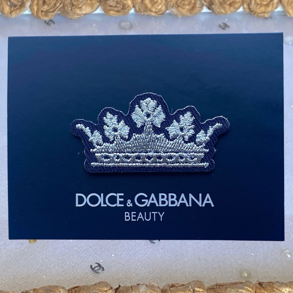 Dolce&Gabbana Mens Navy Blue and Silver Embroided King Crown stick on patch